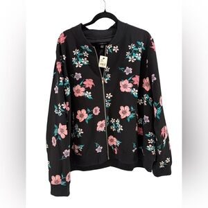 NEW Lane Bryant Black Floral Bomber Jacket ~ Size 26/28